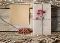 Christmas packege and letter with bunch of cinnamon Royalty Free Stock Photo