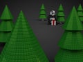 Christmas panda bear gift presentation box trees on dark background