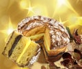 Christmas Panettone, traditional Italian dessert, filled with chocolate and custard cream