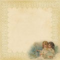 Christmas Paper with fancy frame and angels Royalty Free Stock Photo