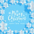 Christmas paper snowflakes frame on blue background for Your winter holiday design Royalty Free Stock Photo