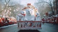 Christmas Parade Float with Polar Bears parade float featuring playful polar bears amidst a festive Christmas setting