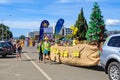 Christmas parade in Rotorua, New Zealand. Kindergarten kids in waka canoe