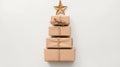 Christmas parcel delivery. Christmas tree made from boxes Royalty Free Stock Photo