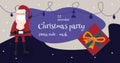 Christmas party ad banner, santa claus wearing medical mask from coronavirus during epidemic, illustration in flat style Royalty Free Stock Photo