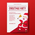 Christmas party banner poster design. holiday vacation. flat design. santa claus character ring a bell