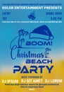 Christmas party at the beach poster or flyer template with palm and santas hat