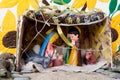 Christmas party in the birth of Christ. Christian nativity scene in the religious tradition of Christmas Royalty Free Stock Photo