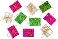 Christmas or party composition. Colorful gift boxes on a white background