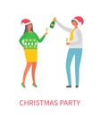 Christmas Party, Couple Drinking Alcohol Champagne