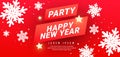 Christmas party design template with paper cut snowflakes on a red background using for web banner, poster Royalty Free Stock Photo