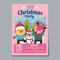 Christmas party festival holiday poster template dog penguin deer