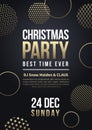 Christmas party flyer or poster. Vector winter holiday greeting card with golden xmas balls Royalty Free Stock Photo