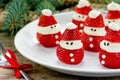 Christmas party ideas for kids - strawberry santa recipe Royalty Free Stock Photo