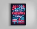 Christmas party invitation, brochure, poster. Merry Christmas, festive card in neon style. Postcard, flyer, bright