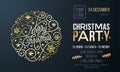 Christmas party invitation card or poster of golden New Year decoration for holiday event design template. Vector calligraphy lett Royalty Free Stock Photo