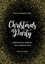 Christmas party invitation card, template. Black with golden confetti and lettering Royalty Free Stock Photo