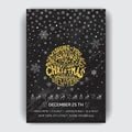 Christmas party invitation. Design template with xmas hand-drawn graphic illustrations. New Year and Christmas holidays pattern