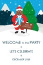 Christmas party invitation.Place for your text message. Greeting card. Cute african Santa. Vector illustration.