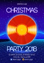 Christmas party invitation poster or flyer with 80s neon style and vinyl lp for dj Royalty Free Stock Photo