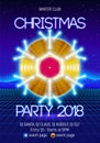 Christmas party invitation poster or flyer with 80s neon style and vinyl lp for dj Royalty Free Stock Photo