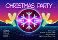 Christmas party invitation poster or flyer with 80s neon style and vinyl lp for dj Royalty Free Stock Photo