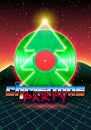 Christmas party invitation poster or flyer with 80s neon style and vinyl lp for dj Royalty Free Stock Photo