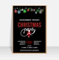 Christmas party invitation poster, flyer template design with stylized christmas bALL and santa claus. Vector illustration Eps 10