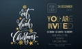 Merry Christmas party poster greeting vector golden decoration snowflake New Year background Royalty Free Stock Photo