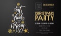 Merry Christmas party poster banner vector golden decoration snowflake New Year background Royalty Free Stock Photo