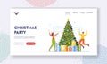 Christmas Party Landing Page Template. Happy Colleagues Celebrate New Year. Funny Positive Man and Woman in Office Royalty Free Stock Photo