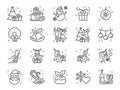 Christmas party line icon set. Included the icons as fun, enjoy, party, good mood, celebrate, success and more.