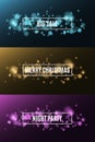 Christmas party. Night party. Great sale. Background of multicolored lights. Glare bokeh. White, rectangular banners Royalty Free Stock Photo