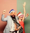 Christmas party office. Corporate holiday party ideas. Winter corporate party. Office christmas party. Happy man and Royalty Free Stock Photo