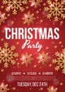 Christmas party poster with golden snowflake on red background. Royalty Free Stock Photo