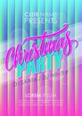 Christmas Party poster. Holiday celebrate invitation template with hand lettering and abstract glowing background.