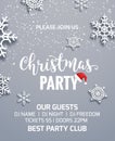 Christmas party poster invitation decoration design. Xmas holiday template background with snowflakes Royalty Free Stock Photo