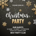 Christmas party poster invitation decoration design. Xmas holiday template background with snowflakes