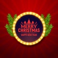 Christmas Party poster with retro light frame sign. Neon retro party xmas banner template Royalty Free Stock Photo