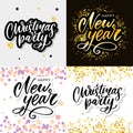 Christmas party poster template. Hand written lettering, sparkling typography