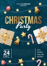 Christmas party poster template with realistic christmas elements.