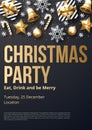 Christmas party poster template with shining gold and white ornaments