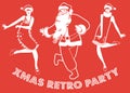 Christmas Party. Retro illustration of Santa Claus and two flapper girls dancing Charleston Royalty Free Stock Photo