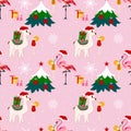 Christmas Party seamless pattern with cute animals in hat. Merry Christmas, happy new year Royalty Free Stock Photo