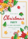 Christmas party template with christmas element on white background. Papercut style.