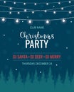 Christmas party template. Vector illustration with christmas tree and garlands. Winter landscape Royalty Free Stock Photo
