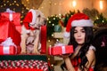 Christmas party time. happy new year. dog year. merry christmas. perfect xmas present. best gift ever. sexy woman in Royalty Free Stock Photo