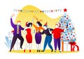 Christmas party, vector illustration. Happy cartoon people man woman character at holiday corporate celebration, fun Royalty Free Stock Photo