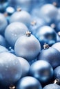 Christmas pastel blue baubles closeup. Abstract holiday decor background Royalty Free Stock Photo