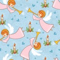 Christmas pattern with angels playing the trumpet.